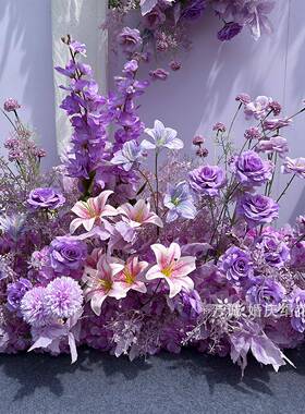 新款婚紫大款色地排花仿38613路真绢花装饰尤加利花排T台引婚礼庆