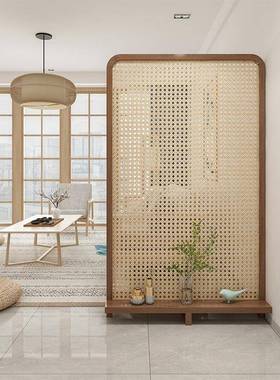 简约移动实木藤编屏厅风隔断入户转角关柜玄遮饰挡客85724茶室装