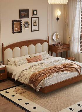 中古风全实木软包皮艺悬浮TYJ.5米小型户主卧双床人1床次卧现代简