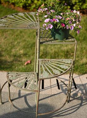 现代简约铁四层扇形折叠旋转多花层盆艺架户置73271外花园别墅阳