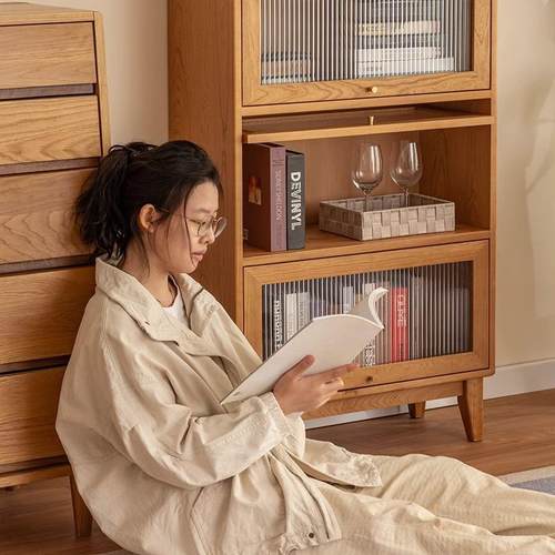 全实木带玻璃尘门防无品牌/书置物柜客厅家用自由组合柜储子物柜