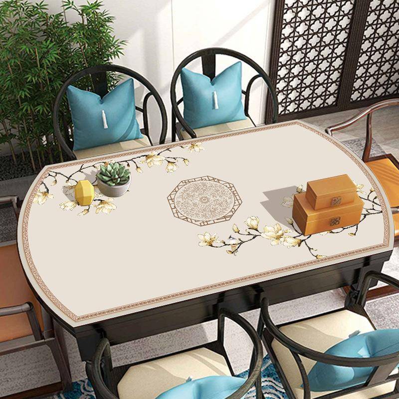 约简新中式餐长椭圆桌垫防水防油桌可折叠圆形桌布JCTpvc茶几皮革