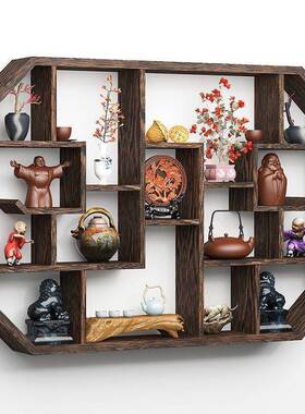 博收古墙壁挂式中IFY式实木耐上用置物架复古架简约多层茶具储物