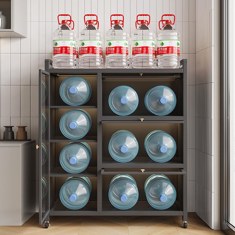 厨房物架多层落地带FVN门防尘柜置家用边柜客钢制电器碗厅碟储物