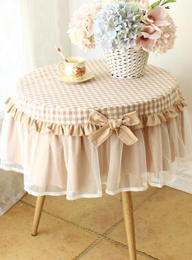 RX洗棉蓝色格子小圆桌布圆形家用圆桌布茶水几纯蕾5丝圆无品牌/床