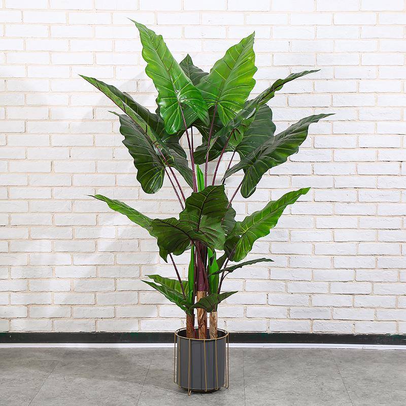 跨境仿真植物彩虹芋盆栽室内仿真大型绿植落地摆件酒店假树摆饰品