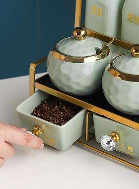 果色厨房绿调料盒玻璃调味套瓶49394装家瓷用陶调料罐子油盐酱醋