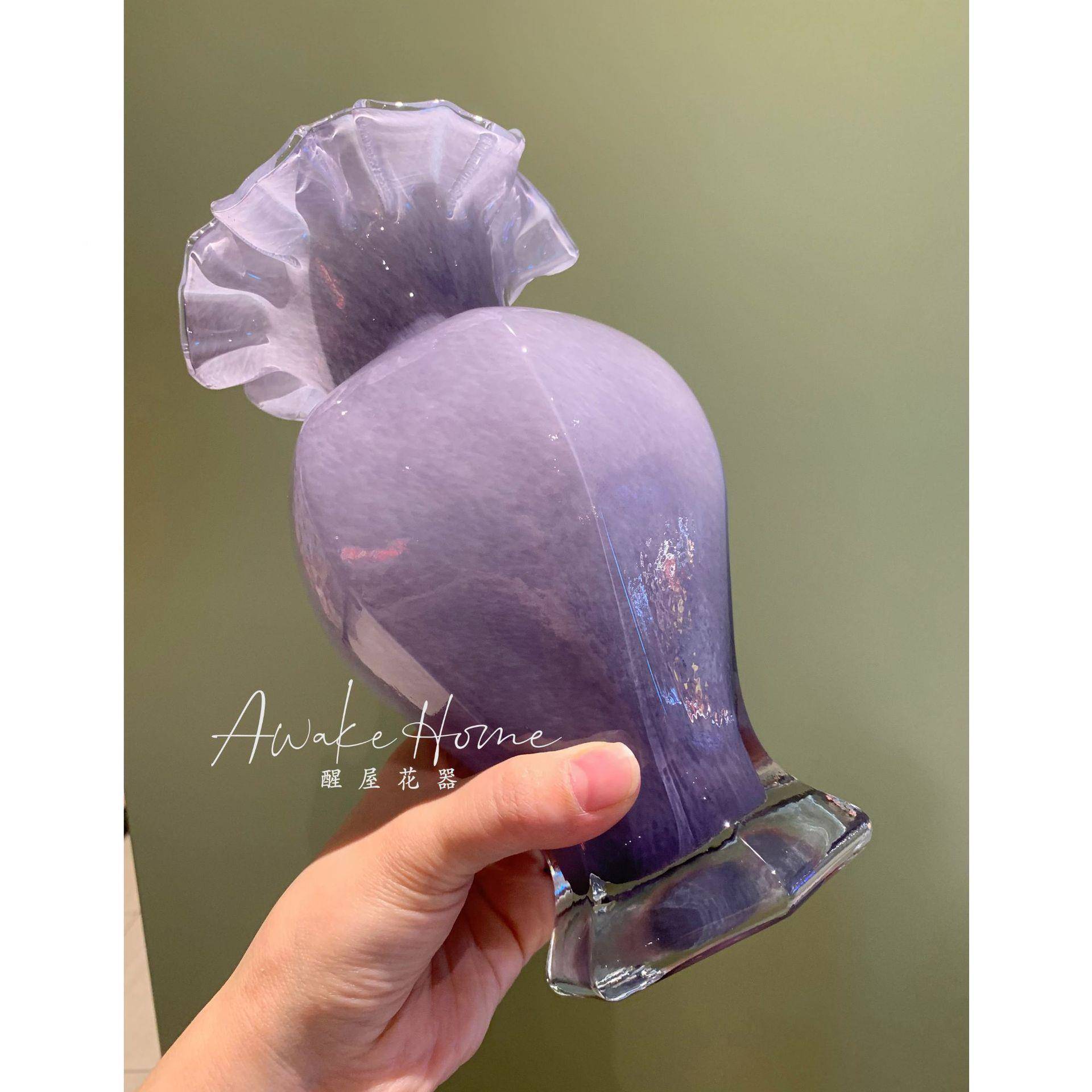 中古芬彩炫手AL728612工玻璃花瓶六角花餐桌摆件水边培插花家居顿