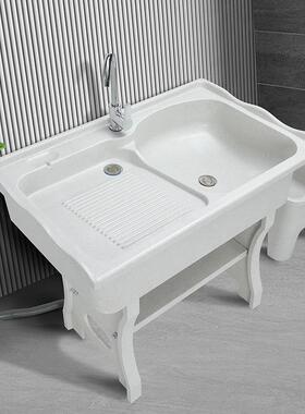 石加10574厚石槽室外阳台家用一体成型带搓英板洗衣池水盆