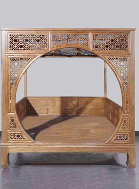 床中式实木架子床明清古典双人床古雕花拔步床老榆新木月洞94093