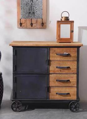 视业风铁餐边柜复28351工古电柜实木铁艺餐厅备餐柜子艺储物柜靠