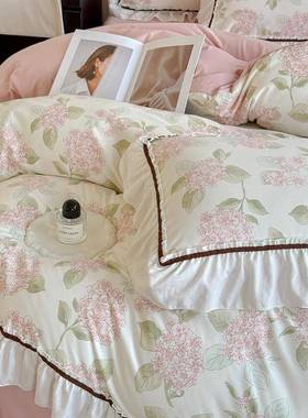 式田园风珍珠棉浪漫荷叶边花法织带款四套卧室温馨双人床92740上