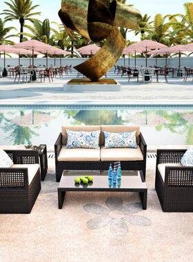 户外休闲编沙组合28835室外藤庭院藤沙发发阳光房椅单人双人露台藤家具