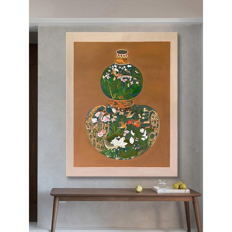 中古风格挂花瓶玄关RNO挂画复怀旧客厅装新饰古画入户玄关画中式