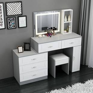 N5梳妆台灰F76ST88S色简约济型卧室客厅欧式 电视白柜伸缩带灯桌经