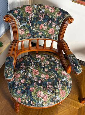 欧实木扶手椅高档布艺靠背扶手式椅谈接待艺椅书布82482洽房休闲