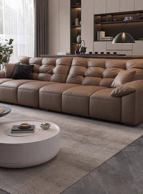 意艺极简皮沙发客厅复古风轻奢沙发式现代简约小户型直排92381色