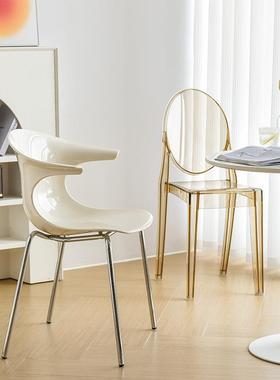 法压克力餐椅奶油风加厚中古待料tb-70920家用式靠背扶手塑接洽谈