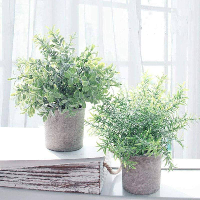 人造件盆栽植物假桉树植物迷你花塑料绿草带桌盆家居餐3-12-7装饰