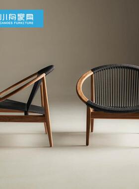 懒人阳台实木藤编发单人藤沙椅柚木中式闲户外防水防休88218茶几