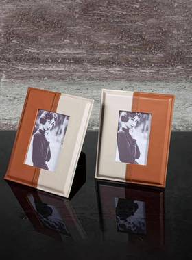 现代高档轻处MZY奢橙色系巾盒皮革组合样板房间售楼托盘桌纸面列