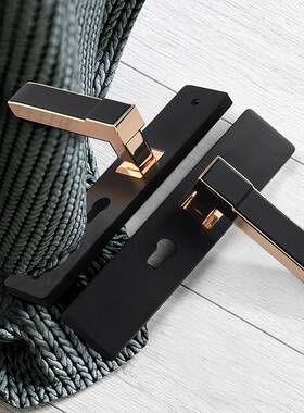 帕0MDY戈黑色锌合金办公室内卧室房美式简约把门手木门静锁音大5