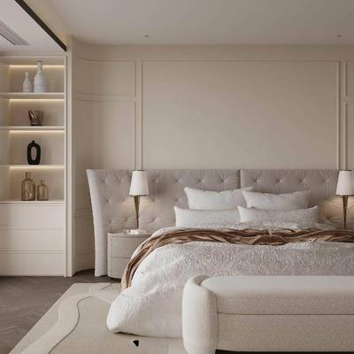 Angle天人使床意式极简布艺床主高卧宽屏背1.8米奶油无品牌/布艺