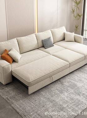 沙发床折叠两用抽拉伸缩厅41828直排小户型贵妃储物0新2客5年款奶