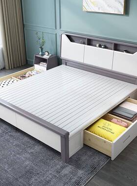 现代简约8轻奢白色床1NOK.米人床双1.5米主卧家用经济储物实型木