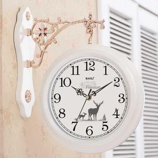 现 钟欧创意表客厅性静音约田园时钟表两面个时尚 ?双式 面挂F75￥