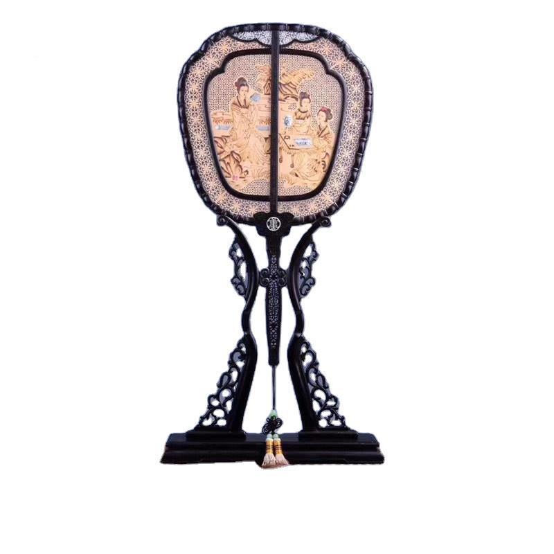 檀嵌檀香长柄宫扇古典中国风镂质檀木BPY扇木子古黑风空工艺礼品