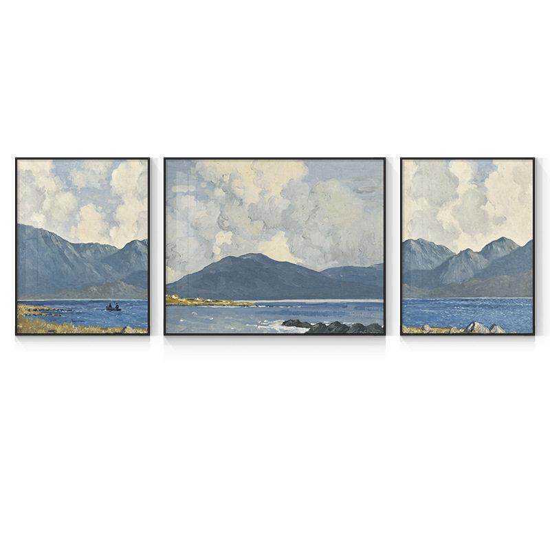 北欧装饰画客厅挂画风景山水画现抽象简约油画沙发背景墙三联画