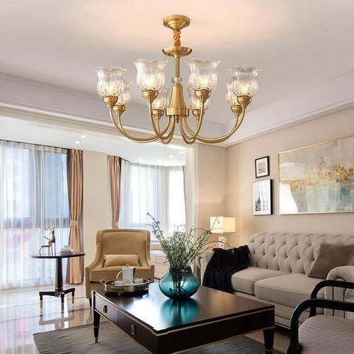 美式吊灯全铜客厅灯简约浪漫卧室灯书房灯乡村复古餐厅全铜吊灯