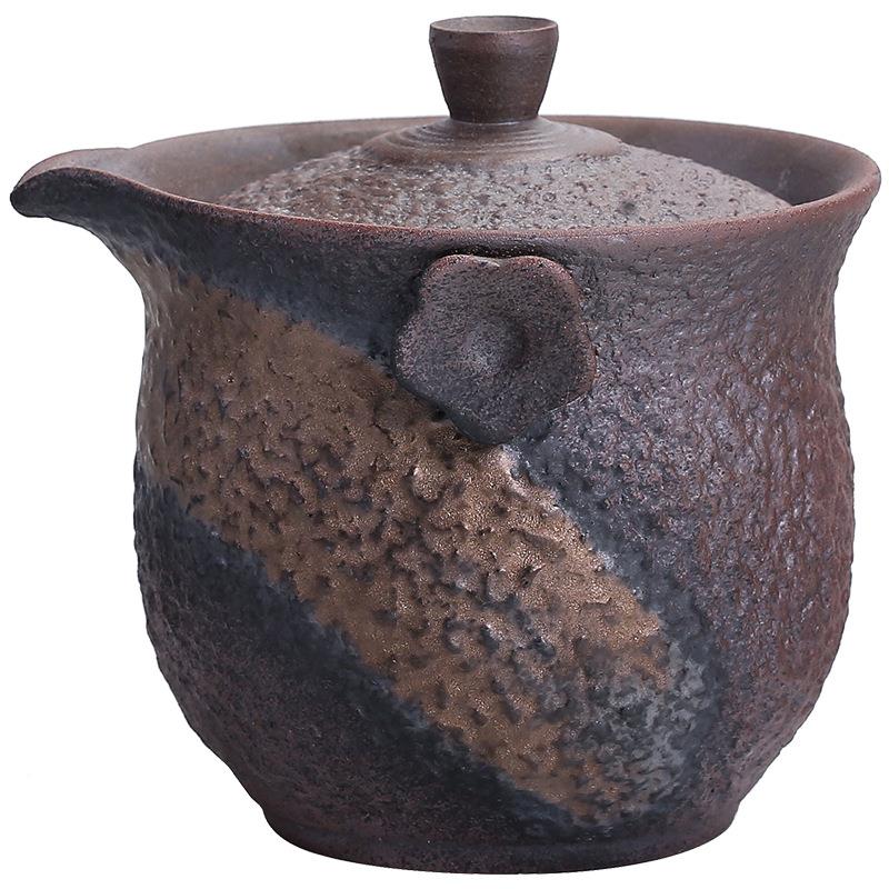 鎏铁釉石纹手抓壶日式复古陶金瓷功茶夫壶粗陶SWS20212盖普碗洱泡