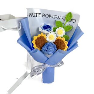 玫瑰成品花束手工花编织花创意毛线花新娘手捧花情人