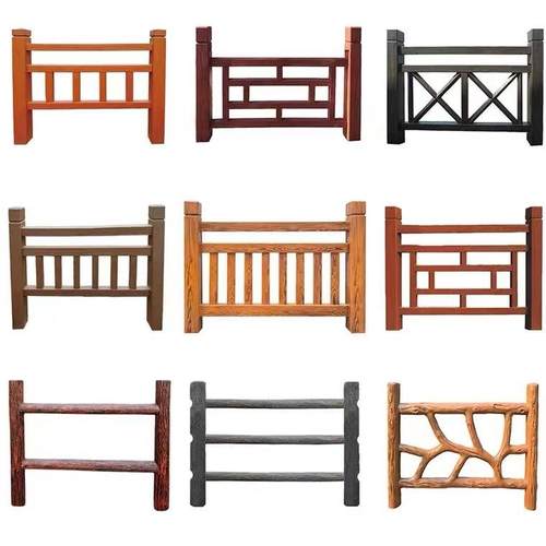 水泥仿木护栏乡村公园鱼塘预制混凝土栏杆河道景观仿树纹防护栏