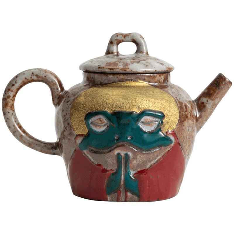 志野烧描金聚财壶陈仁慧中式手作陶瓷泡茶壶侧把壶手执壶功夫茶具