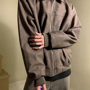 美式复古春秋款做旧棕色皮衣外套男潮休闲高级感cleanfit简约夹克