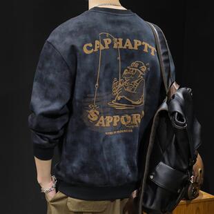 2025新款 男士 长袖 潮牌印花卫衣男春秋款 男装 衣服春季 大码 圆领男款