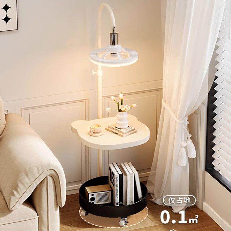 奶油风小边几可移动茶几一体落地台灯客厅简约置物创意沙发侧边g^