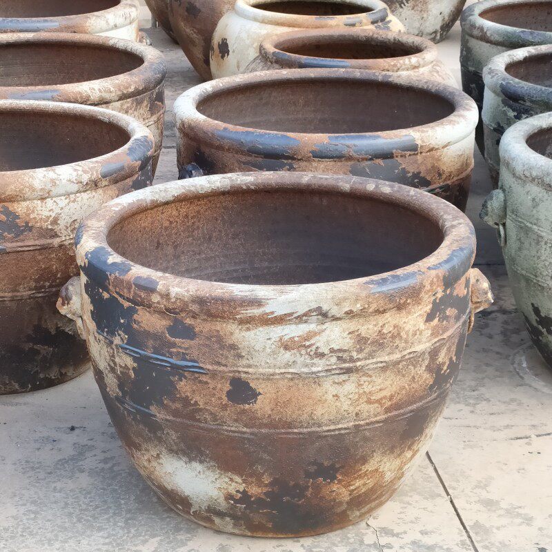 狮头陶瓷仿古大缸粗陶鱼缸落地摆件庭院园林装饰圆坛水缸大花盆