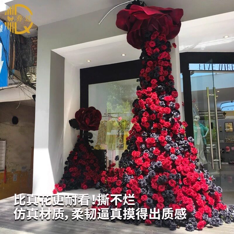 仿真玫瑰花瀑布弗洛伊德玫瑰高级感商场布置网红花墙打卡婚庆直销