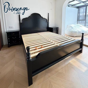 贝诺歌美式复古实木床安娜床黑色高级感双人床复古法式床简约大床