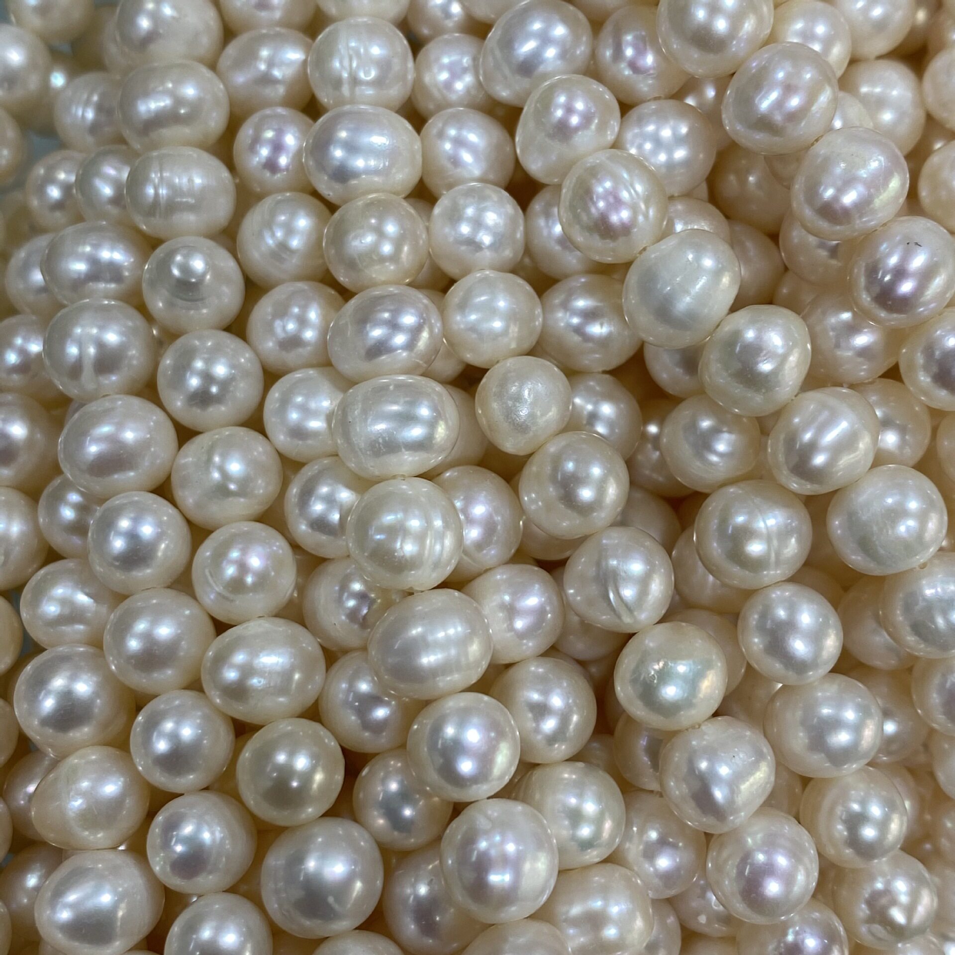 天然淡水珍珠7~8mm 椭圆 微近圆 散珠 diy手工饰品配件穿珠材料