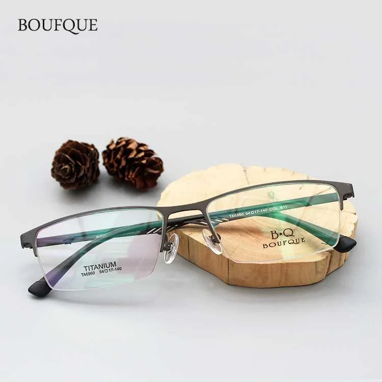 【绿博士】波奇BOUFQUE 超钛轻纯商务男款近视眼镜架半框 65新品