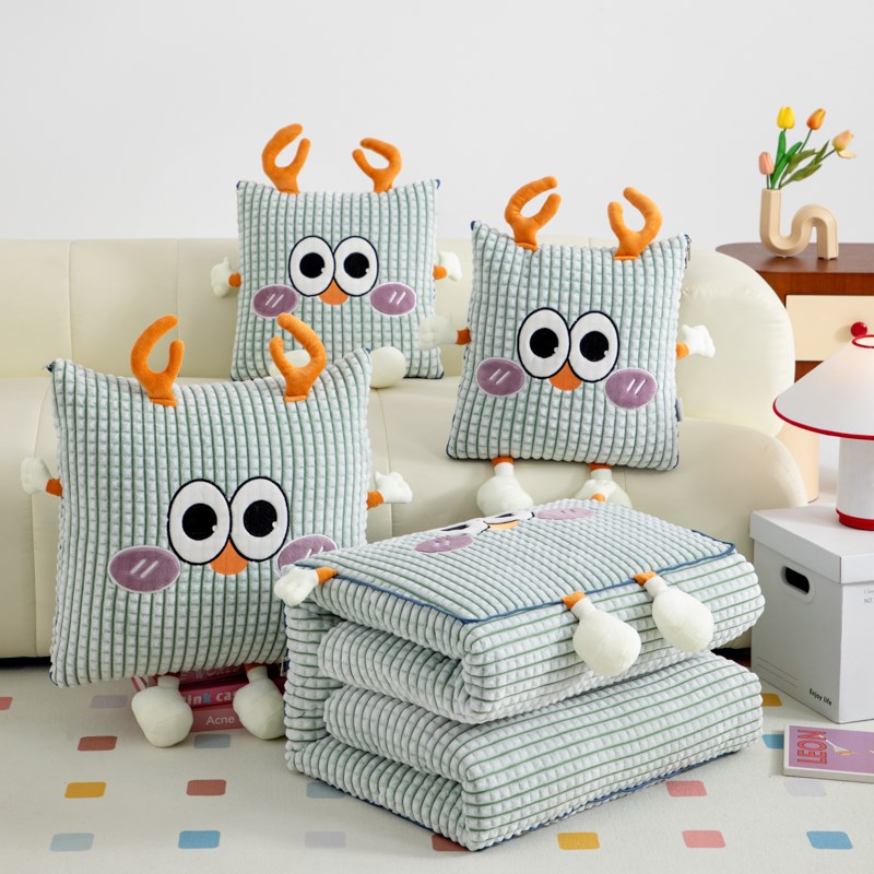 卡通抱枕被子两用加厚牛奶绒车载靠垫枕头M被办公室沙发午睡空调