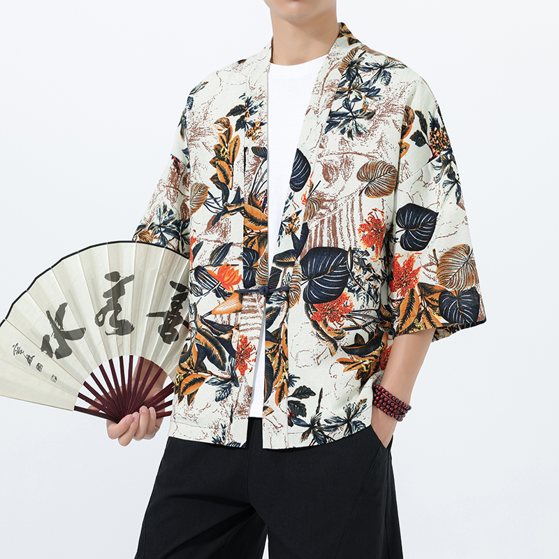 中国风男装开衫棉麻道袍防晒衣中式复古七分袖改良汉服休闲唐装夏