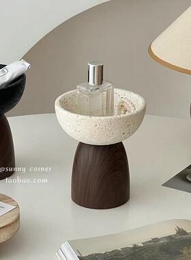 侘寂风托 托盘摆件陶瓷洞石高脚收纳盘高级感桌面玄关香薰首饰置