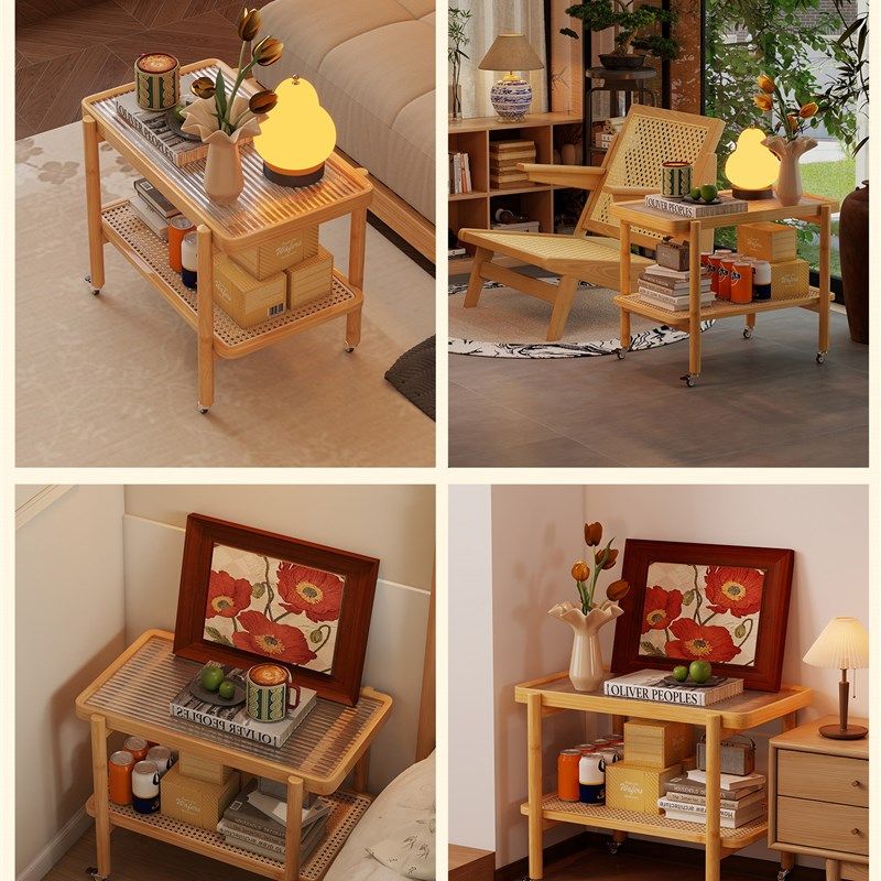 精选中古移动边几客厅玻璃小茶几创意角几沙发边柜小方桌藤编置物,住宅家具,角几/边几,淘宝优惠券,粉丝福利购,淘宝优惠卷