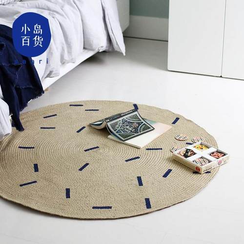 丹麦ferm LIVING儿童圆形黄麻地毯编织手工地垫卧室世界地图北欧